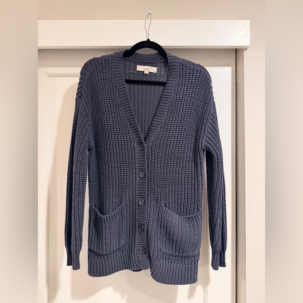 EUC Loft Women's Charcoal Knit Cardigan w/ Pockets Size Small
